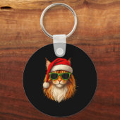 Meowy Catmas Santa Hat Maine Coon Cat Christmas Pa キーホルダー (正面)