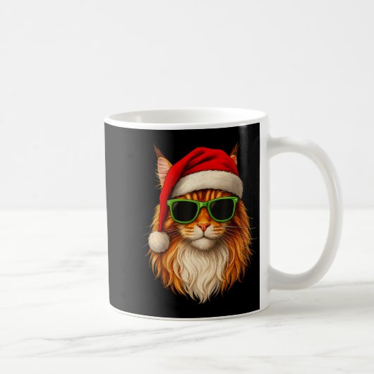 Meowy Catmas Santa Hat Maine Coon Cat Christmas Pa コーヒーマグカップ (右)