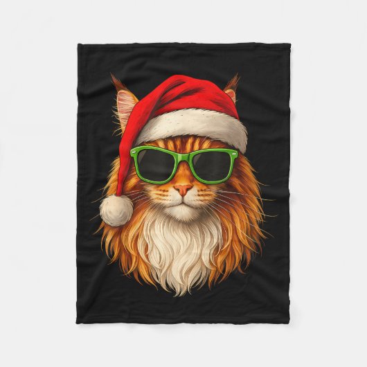 Meowy Catmas Santa Hat Maine Coon Cat Christmas Pa フリースブランケット (正面)