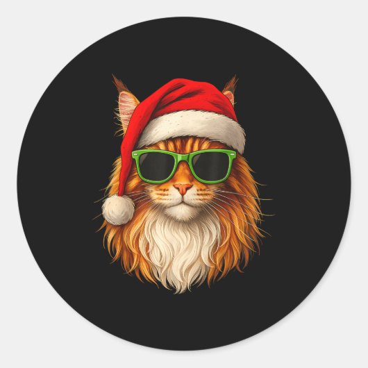 Meowy Catmas Santa Hat Maine Coon Cat Christmas Pa ラウンドシール (正面)
