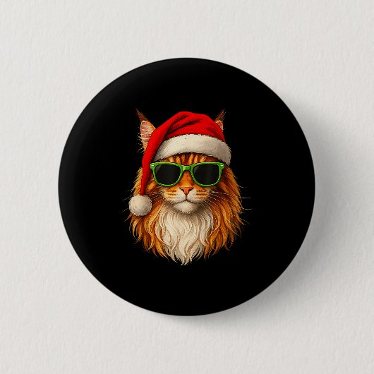 Meowy Catmas Santa Hat Maine Coon Cat Christmas Pa 缶バッジ (正面)