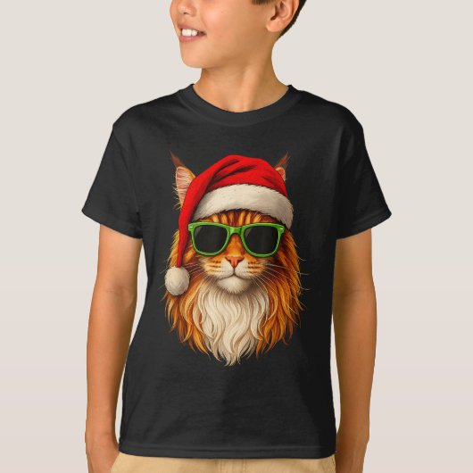 Meowy Catmas Santa Hat Maine Coon Cat Christmas Pa Tシャツ (正面)