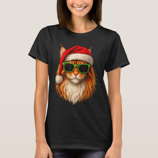 Meowy Catmas Santa Hat Maine Coon Cat Christmas Pa Tシャツ (正面)