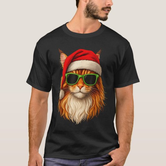 Meowy Catmas Santa Hat Maine Coon Cat Christmas Pa Tシャツ (正面)