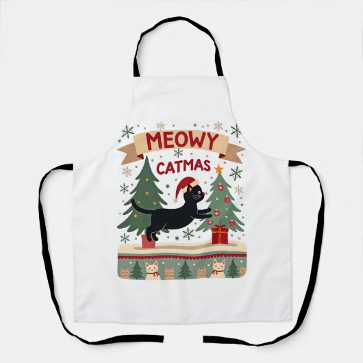 Meowy Catmas, Ugly Christmas Sweater, Cat Christma エプロン (正面)
