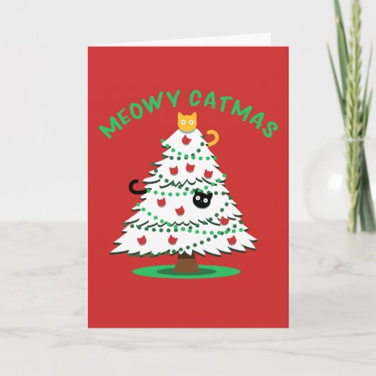 Meowy Catmus | 面白いクリスマスツリーの猫 シーズンカード (正面)