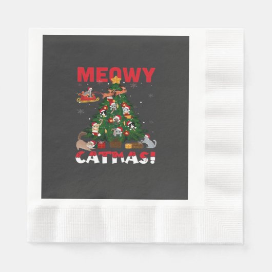 Meowy Chirstmas 縁ありランチョンナプキン (正面)