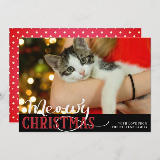 Meowy Christmasかわいい猫あなたの写真をカスタム追加 シーズンカード (正面/裏面)