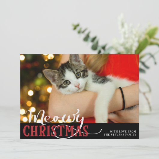 Meowy Christmasかわいい猫あなたの写真をカスタム追加 シーズンカード (スタンド正面)