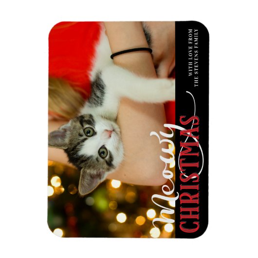 Meowy Christmasかわいい猫あなたの写真をカスタム追加 マグネット (縦)