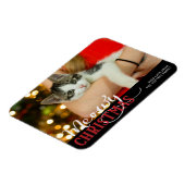 Meowy Christmasかわいい猫あなたの写真をカスタム追加 マグネット (左側)