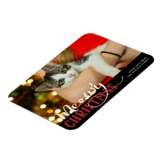 Meowy Christmasかわいい猫あなたの写真をカスタム追加 マグネット (左側)