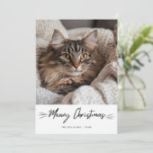 Meowy Christmasかわいい猫の手書き写真 シーズンカード (スタンド正面)
