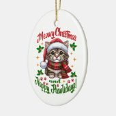 Meowy ChristmasとHappy Pawlidays Greetings セラミックオーナメント (左)