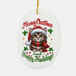Meowy ChristmasとHappy Pawlidays Greetings セラミックオーナメント