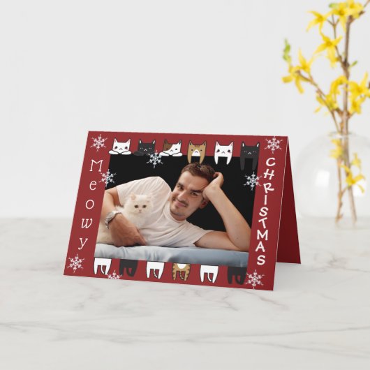 Meowy Christmas写真の休日を追加 カード (黄色い花)
