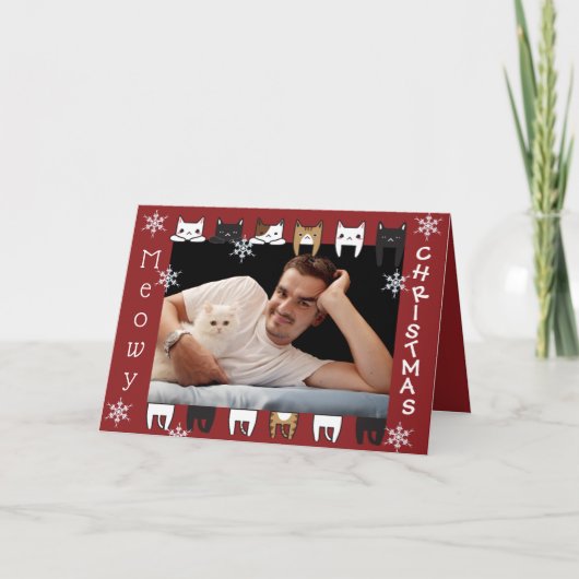 Meowy Christmas写真の休日を追加 カード (正面)