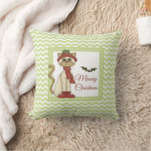 Meowy Christmas子猫（緑の山形の背景あり） クッション (ブランケット)