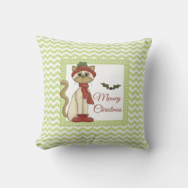 Meowy Christmas子猫（緑の山形の背景あり） クッション