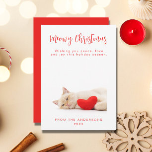 Meowy Christmas白い猫おもしろいの写真ホリデーカード 招待状