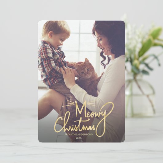Meowy Christmas おもしろい Catクリスマスフォトカード シーズンカード (スタンド正面)