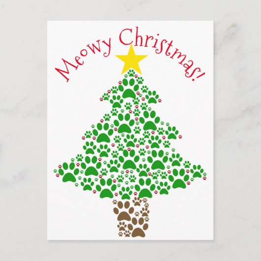 Meowy Christmas おもしろい Cat Pawプリント写真 シーズンポストカード (正面)