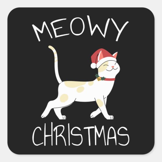 Meowy Christmas -おもしろい Christmas 2022 スクエアシール (正面)