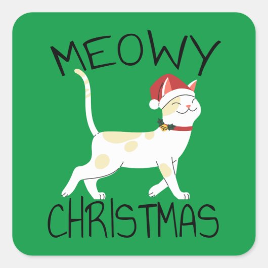 Meowy Christmas – クリスマおもしろいス スクエアシール (正面)