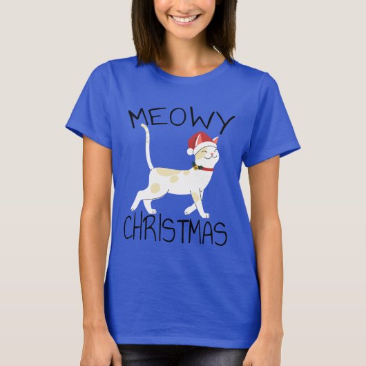 Meowy Christmas – クリスマおもしろいス Tシャツ (正面)
