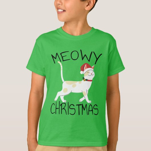 Meowy Christmas – クリスマおもしろいス Tシャツ (正面)
