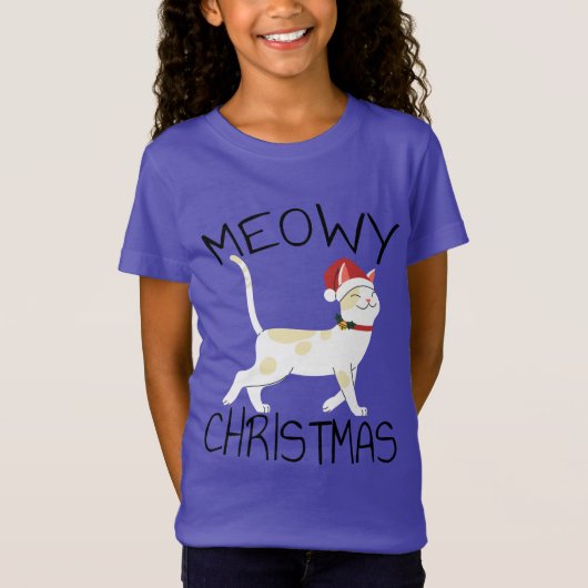 Meowy Christmas – クリスマおもしろいス Tシャツ (正面)