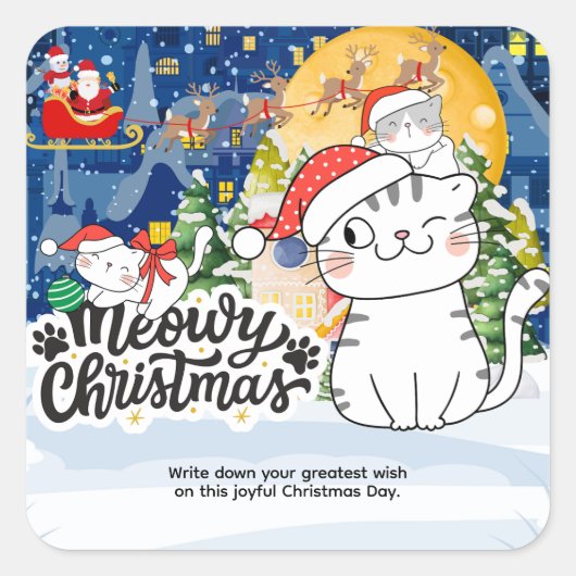Meowy Christmas スクエアシール (正面)