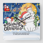 Meowy Christmas スクエア壁時計 (正面)
