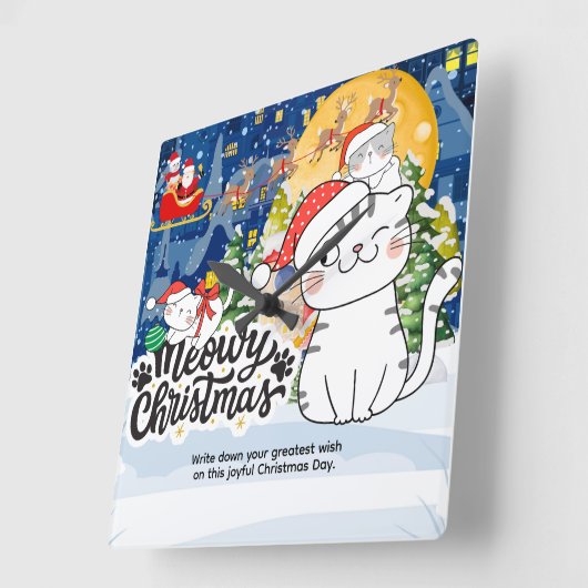 Meowy Christmas スクエア壁時計 (傾斜)