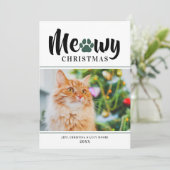Meowy Christmas モダン Green Catフォトカード (スタンド正面)