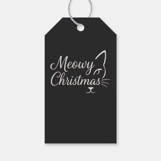 「Meowy Christmas」洗練されたチャコールブラック ギフトタグ (正面)