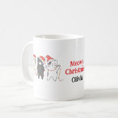 Meowy Christmas 猫マグカップ - 名前入りホリデーギフト コーヒーマグカップ (正面左)
