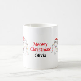 Meowy Christmas 猫マグカップ - 名前入りホリデーギフト コーヒーマグカップ