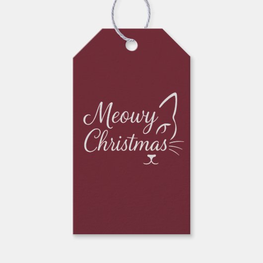 "Meowy Christmas" 高級ワインレッドギフト ギフトタグ (正面)