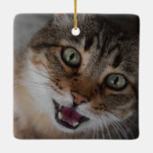 MEOWY CHRISTMAS 2面2写真猫グリーンプレイド セラミックオーナメント (裏面)