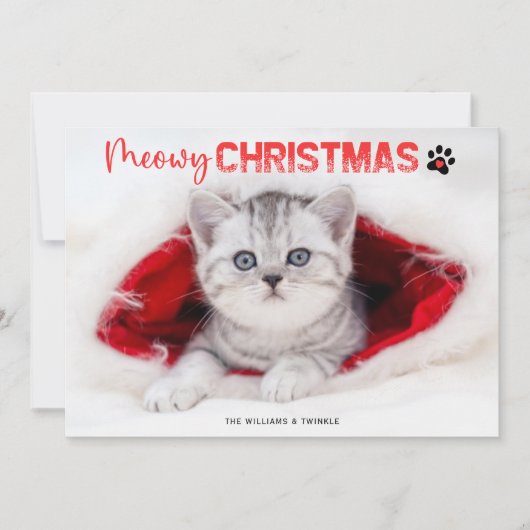 Meowy Christmas 3フォト猫好きペットポープリントホー シーズンカード (正面)