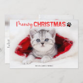 Meowy Christmas 3フォト猫好きペットポープリントホー シーズンカード (正面/裏面)