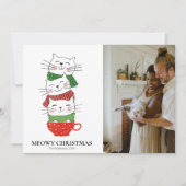 Meowy Christmas 3匹の猫カップスカーフ写真かわいい シーズンカード (正面)