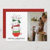 Meowy Christmas 3匹の猫カップスカーフ写真かわいい シーズンカード (正面/裏面)