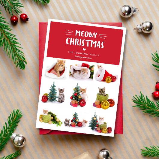 Meowy Christmas 9 Cat Photo Collageクリスマスカード シーズンカード