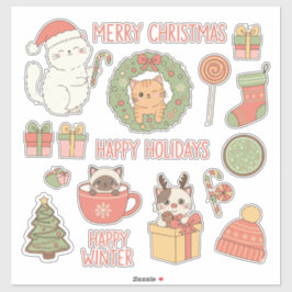 Meowy Christmas! Adorable Kawaii Cats Holiday シール