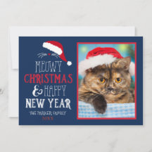 Meowy Christmas and Happy New Year Photo Flat Card