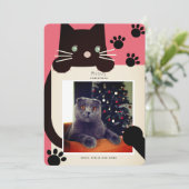 Meowy Christmas Black Cat Red Photo Holiday Card 招待状 (スタンド正面)
