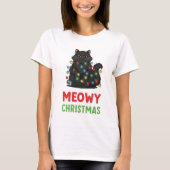 Meowy Christmas Black Cat with Lights Tシャツ (正面)