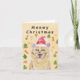 Meowy Christmas card angry yet cute cat カード